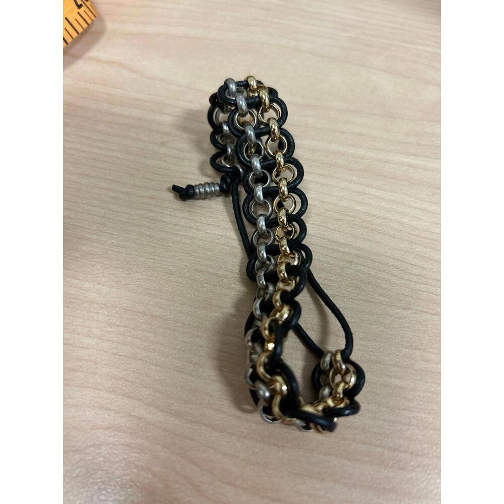 Gold,Silver,and Leather Weaved Bracelet
